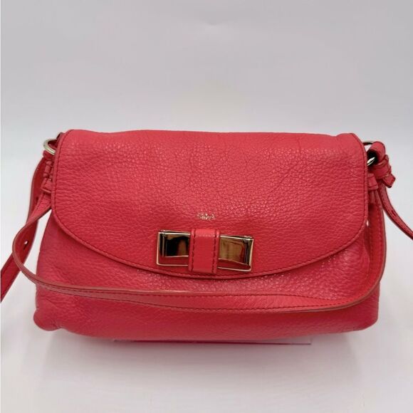 Auth Chloe Small Pink Leather Bow 2way Crossbody Bag Preloved Purse - Picture 1 of 12